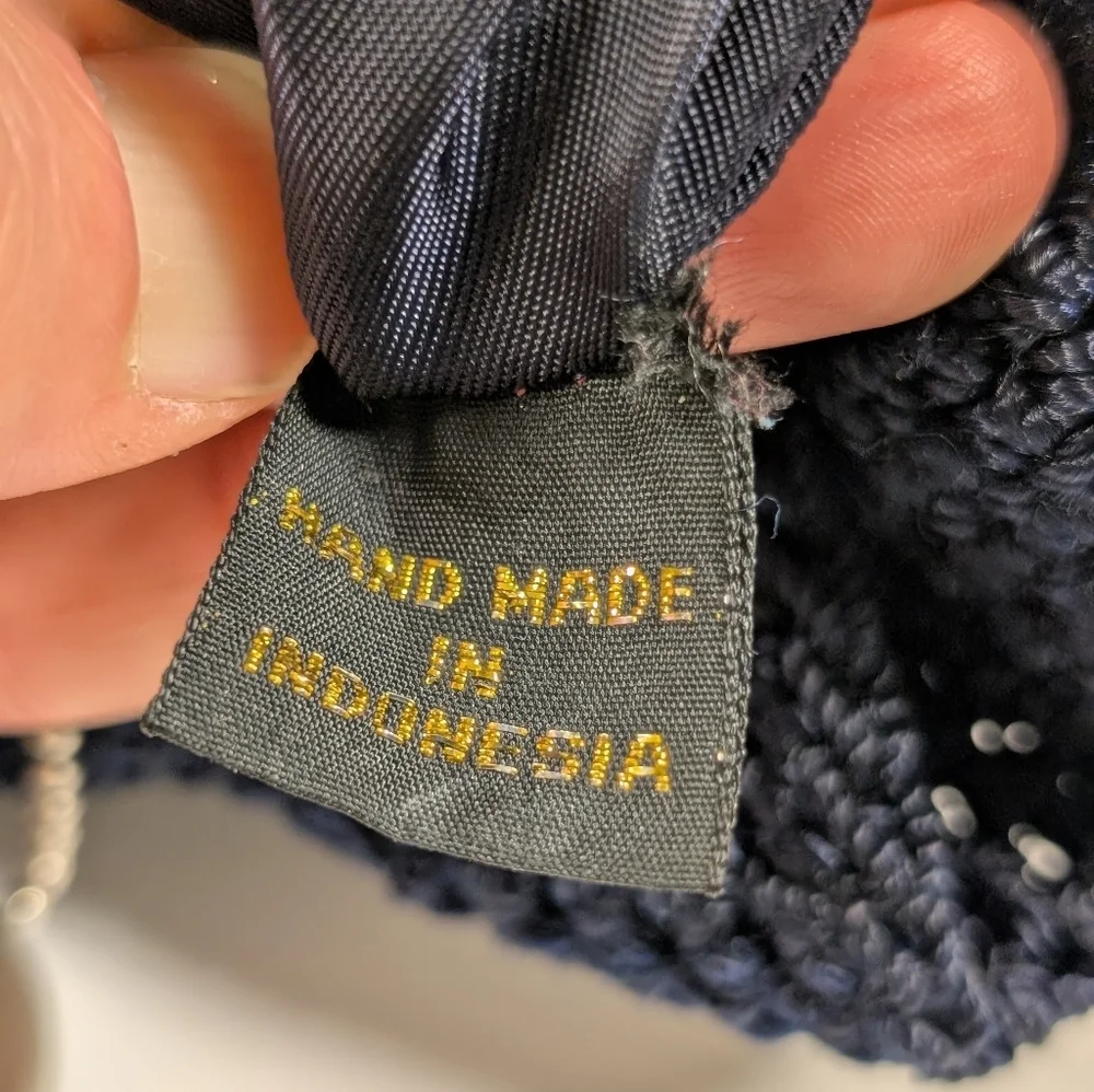 The Sak Navy Blue Dylan Crochet Drawstring Bucket Backpack Bag